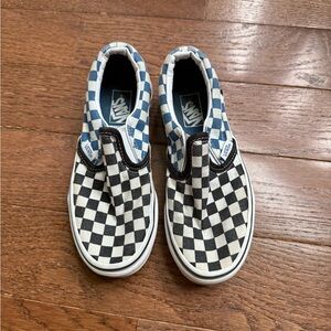 Youth Vans - Size 1 Checkered Slip-On Shoes - Black, Blue, and White